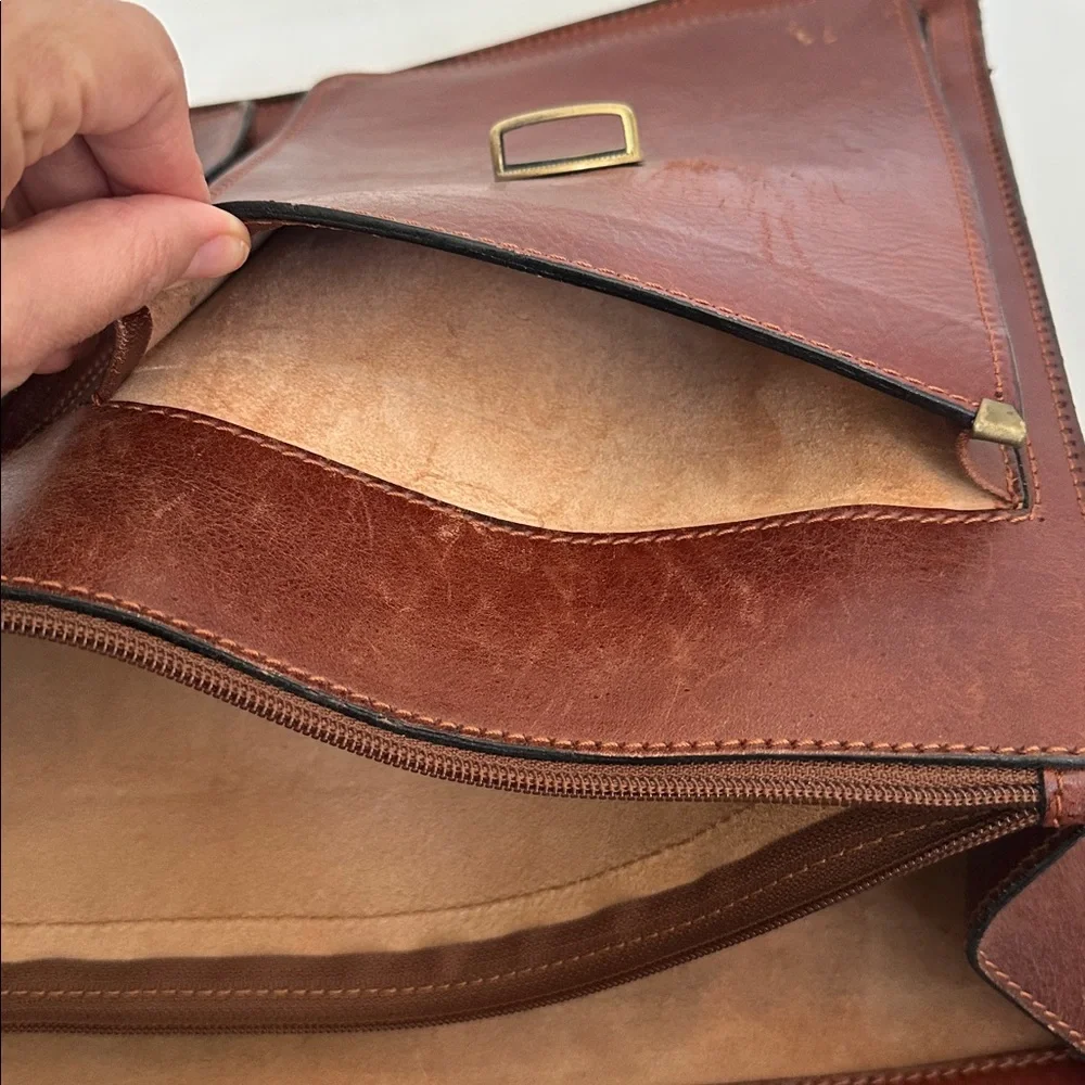 Vintage Classic Italian Genuine Brown Leather Briefcase for Men